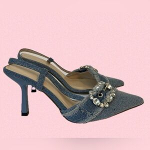 Chic Denim Slingback Heels with Embellishments